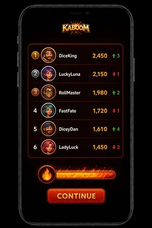 Kaboom player leaderboard screen